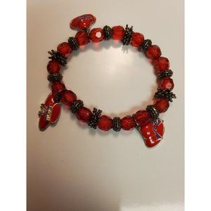 Vintage Red Hat Society Women Stretch Charm Bracelet